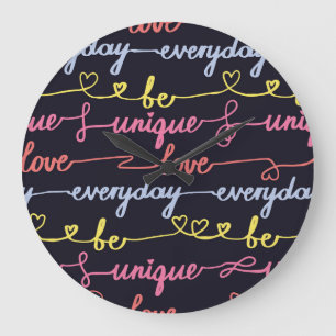 Girls' hearts, words seamless pattern. large clock