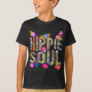 Girls Hippie 60s 70s Colorful Flowers Peace T-Shirt