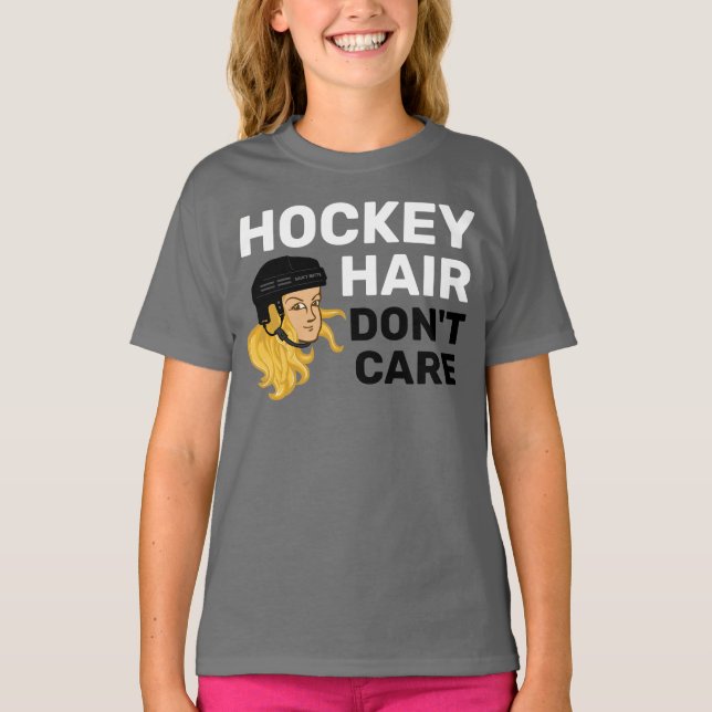 Girls Hockey Hair Don't Care Blonde T-Shirt (Front)