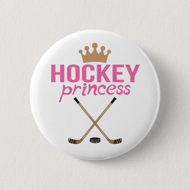 Girls Hockey Princess Pink Sticks 6 Cm Round Badge (Front)