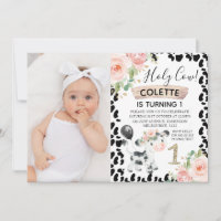 Girls Holy Cow and Cow Print Photo 1st Birthday