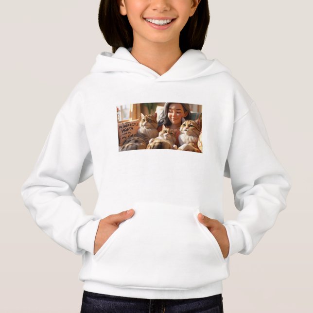 Girls Hoodie – “I Am Purrfectly Happy With My Cats (Front)