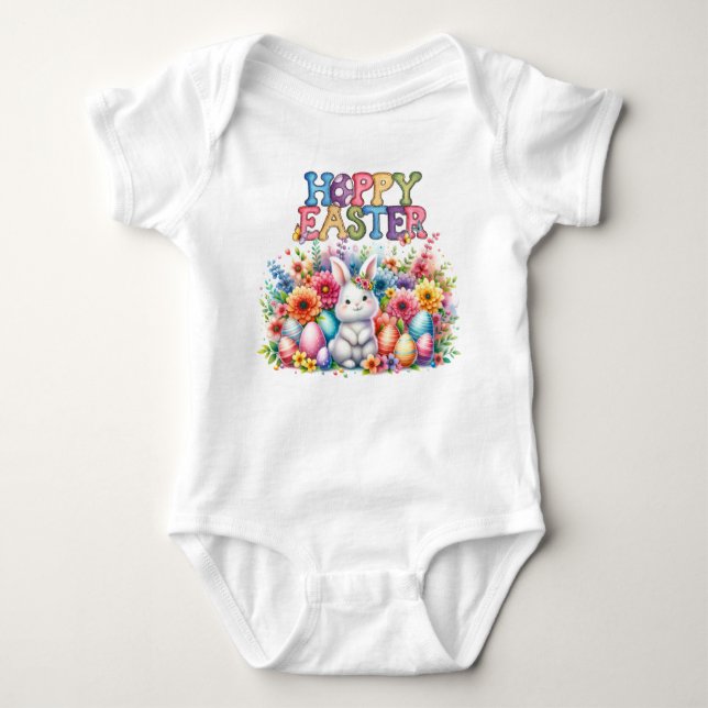 Girl's Hoppy Easter Cute Bunny Baby Bodysuit (Front)