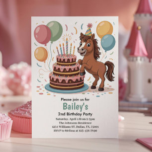 Girls Horse 2nd Birthday Party Invitation