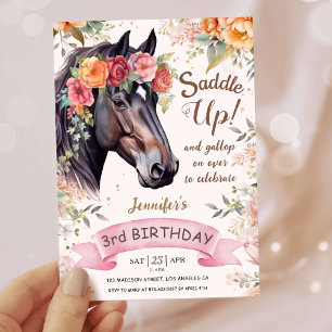 Girls Horse 3rd Birthday  Pink Cowgirl Saddle Up Invitation