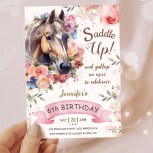 Girls Horse 6th Birthday Cowgirl Saddle Up!   Invitation