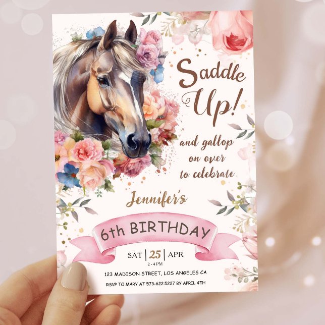 Girls Horse 6th Birthday Cowgirl Saddle Up!   Invitation (Creator Uploaded)