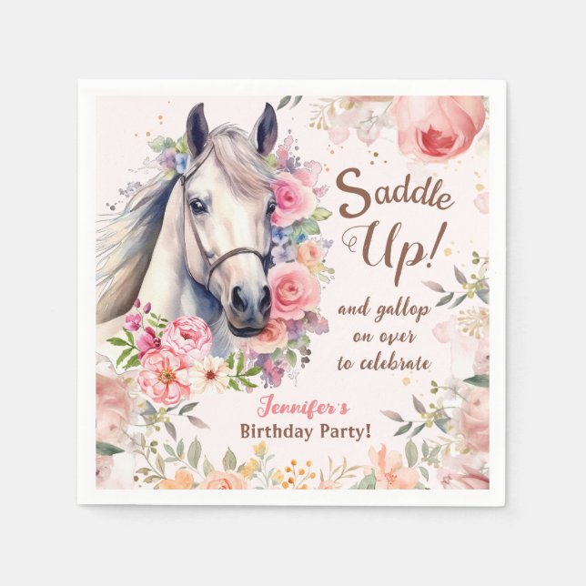 Girls Horse Birthday Party Paper Napkin (Front)