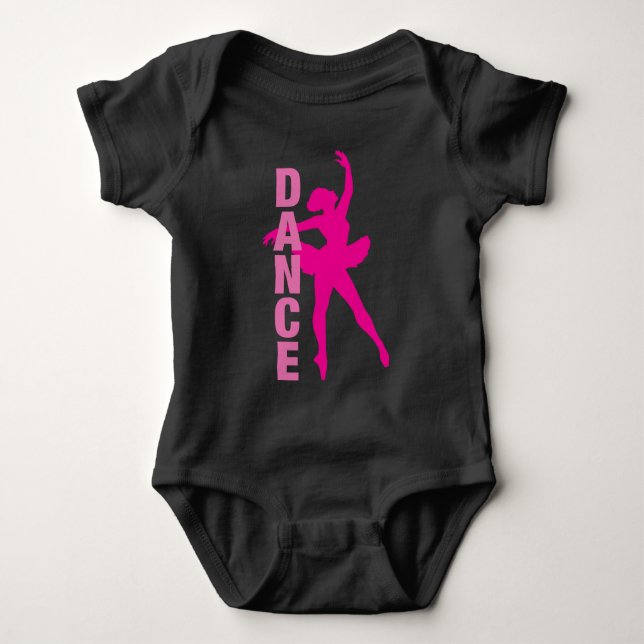 Girls Hot Pink Ballerina Dance Baby Bodysuit (Front)