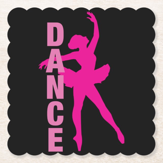 Girls Hot Pink Ballerina Dance Paper Coaster (Front)