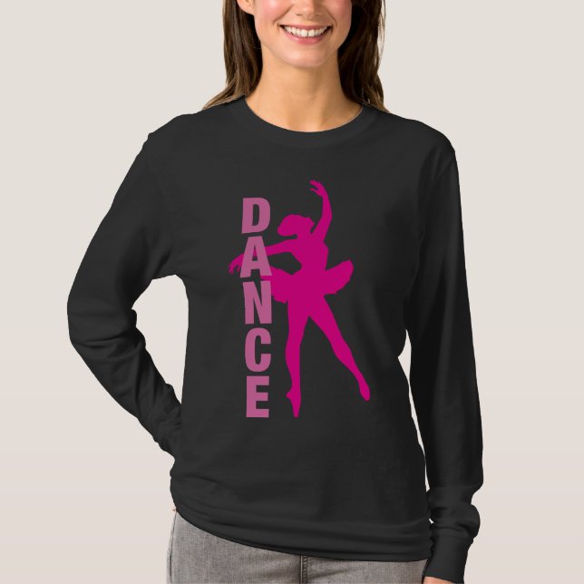 Girls Hot Pink Ballerina Dance T-Shirt (Front)