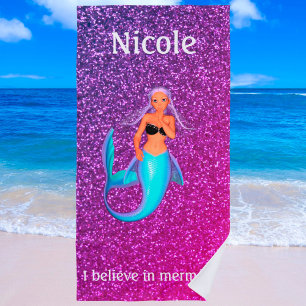 Girls "I Believe in Mermaids" Personalized Beach Towel