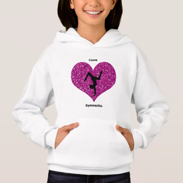 Girls I Love Gymnastics Glitter Heart T-Shirt (Front)