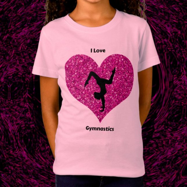 Girls I Love Gymnastics Glitter Heart T-Shirt (Creator Uploaded)