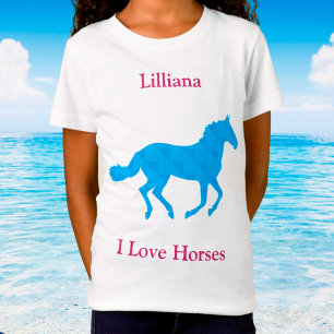 Girls "I Love Horses" Blue Horse T-Shirt