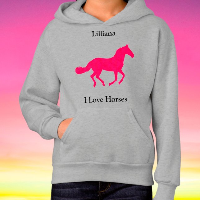 Girls "I Love Horses" Pink Horse Hoodie (Creator Uploaded)