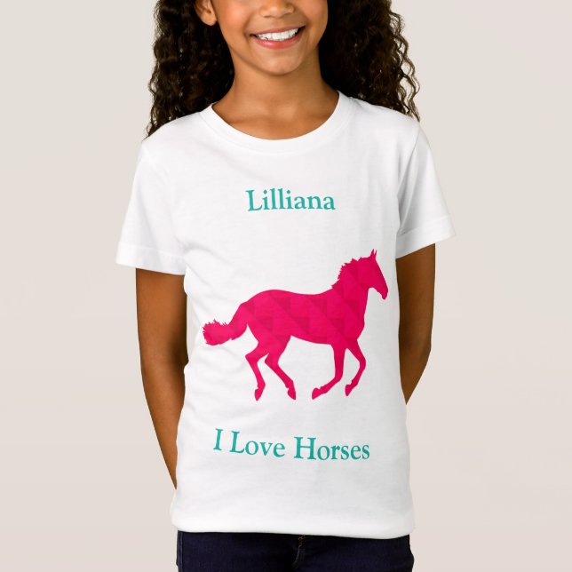 Girls "I Love Horses" Pink Horse T-Shirt (Front)