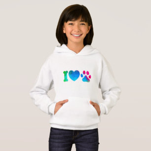 Girls' I Love Pets Heart Hoodie Cute Colourful Pa