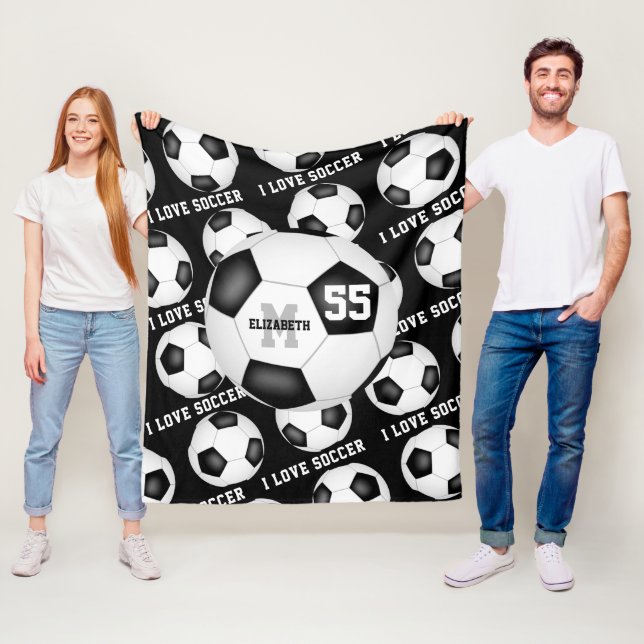 girls I love soccer black and white Fleece Blanket (In Situ)