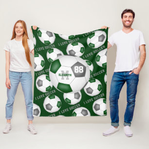 Girls I love soccer sports mantra green grey Fleece Blanket