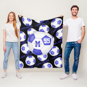 girls I love soccer text blue white black Fleece Blanket