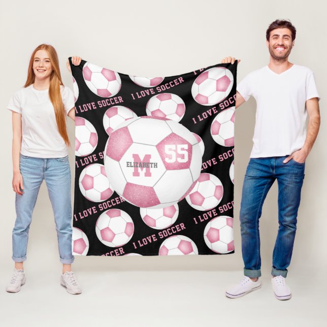 girls I love soccer text pink white black Fleece Blanket (In Situ)