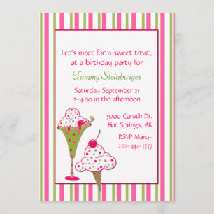 Girl's Ice Cream Birthday Party Invitation
