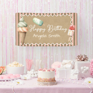 Girls Ice Cream Kids Birthday Kraft Paper Banner