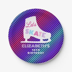 Girls Ice Skating Birthday Neon  Paper Plate