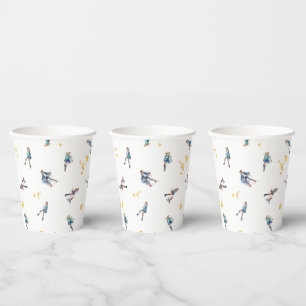 Girls Ice-Skating, Hockey Blue Gold Birthday Party Paper Cups