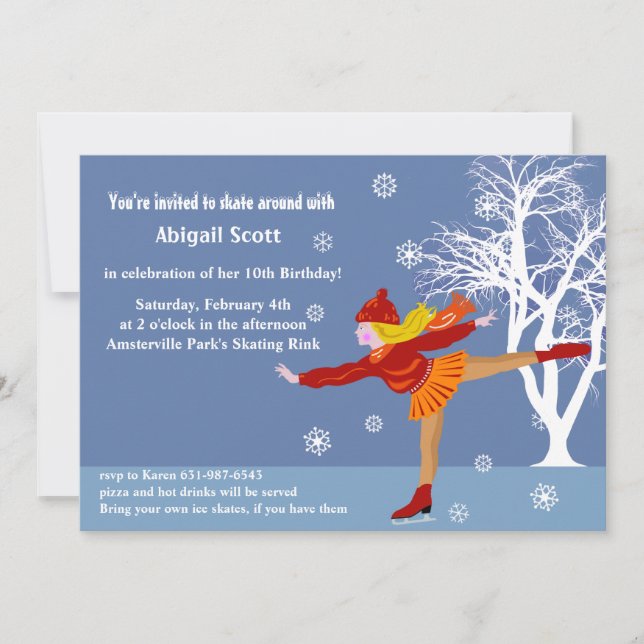 Girl's Ice Skating Party Invitation (Front)