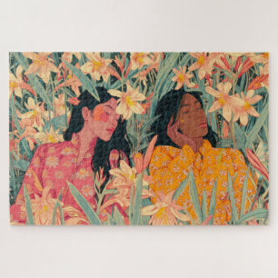 Girls in a Lily Garden Jigsaw Puzzle