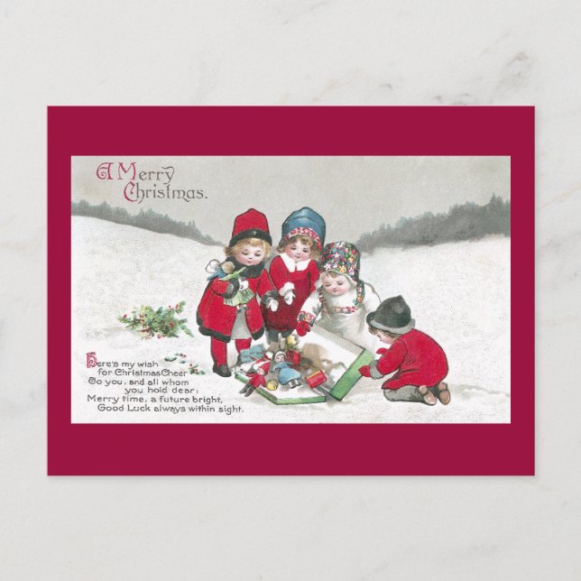 Girls in Red Coats with Dolls Postcard (Front)