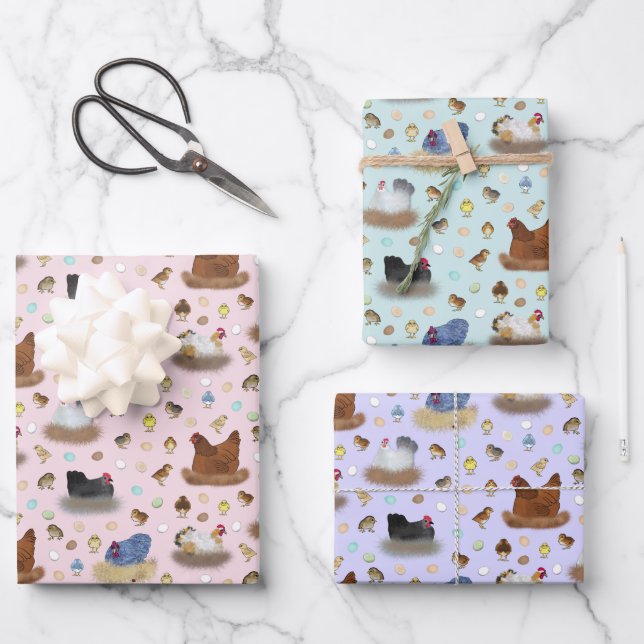 Girls in the Coop - pink, purple, mint aqua Wrapping Paper Sheet (Front)