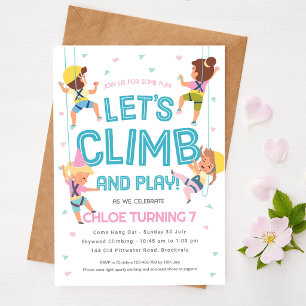 Girls Indoor Rock Climbing Birthday Party Invitation