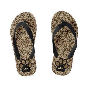 Girls Initials on Cheetah Animal Print Cat Paw Kid's Jandals
