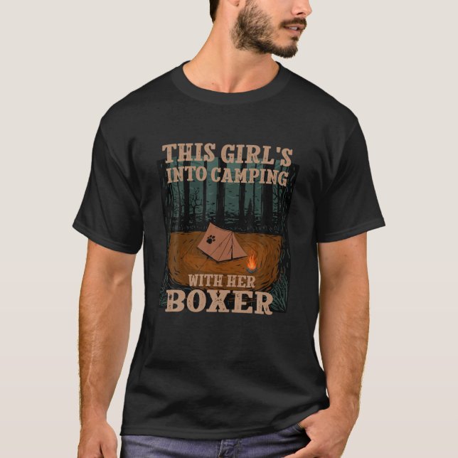 Girl's Into Camping With Her Boxer Dog Lover Germa T-Shirt (Front)