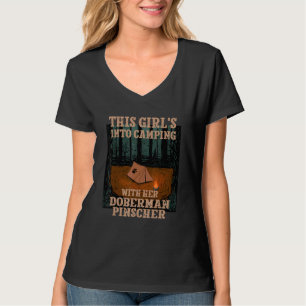 Girls Into Camping With Her Doberman Pinscher Dog  T-Shirt