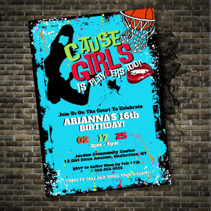 Girls Is Players Too Basketball Birthday Invite