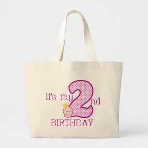 Girls It's My 2nd Birthday Cupcake Large Tote Bag