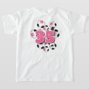 girls jersey number group of soccer balls pink T-Shirt