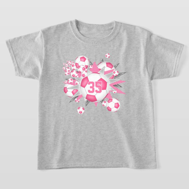 girls jersey number soccer balls stars pink T-Shirt (Laydown)