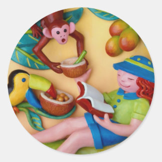 Girl's Jingle Safari Party Classic Round Sticker