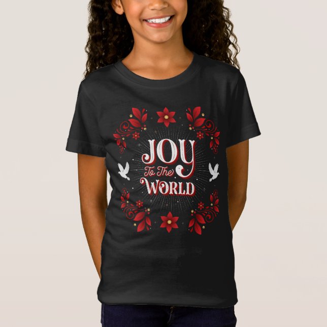Girls Joy to the World Christmas Black T-Shirt (Front)