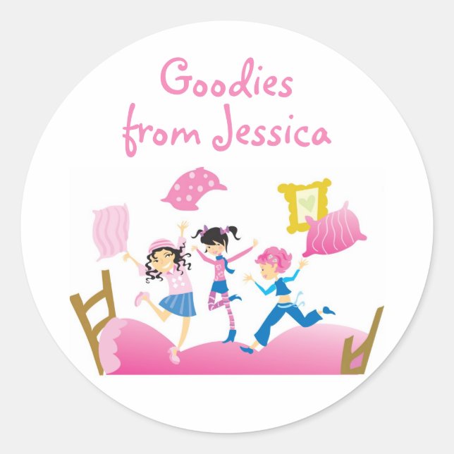 Girls Jumping on Bed Sleepover Slumber Party Classic Round Sticker (Front)