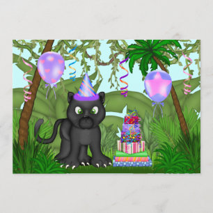 Girls Jungle Panther Birthday Party Invitation