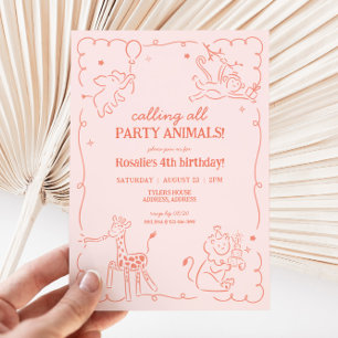 Girls Jungle Zoo Safari Animals Birthday Invitation