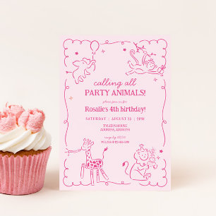 Girls Jungle Zoo Safari Animals Birthday Invitation