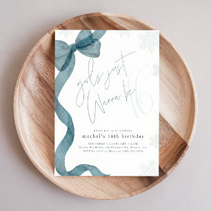 Girls Just Wanna Be 16 Winter Bow Birthday Invitation