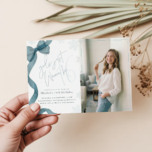 Girls Just Wanna Be 16   Winter Bow Photo Birthday Invitation